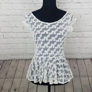 American Eagle embroidered floral sheer peplum